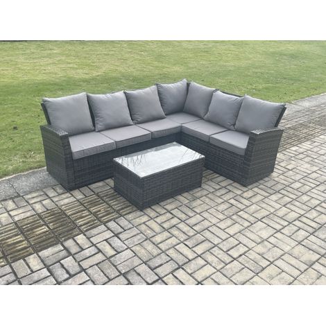 Fimous Wicker PE Outdoor Garden Furniture Set High Back Rattan Corner Sofa Set with Rectangular Coffee Table (1/4)