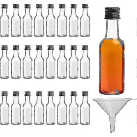 Mini-bouteilles (lot de 24) - Bouteilles vides réutilisables de 50 ml avec bouchon à vis et entonnoirCadeaux spéciaux-AquaForge (1/5)