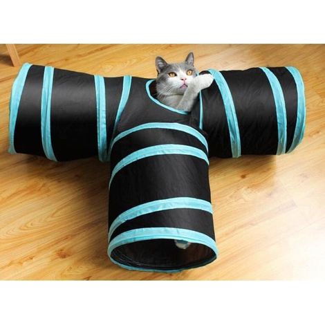 Tunnel Pliable 3 Parties 25 cm Haut Pour Chat Chaton Chiot Lapin Interactif Bleu Clair (1/5)