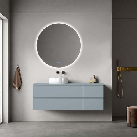 Mobile bagno sospeso reversibile 140 cm Blu Avio per Lavabo d'appoggio Specchio Tondo Retroilluminato - Fiji Paint Top (1/4)