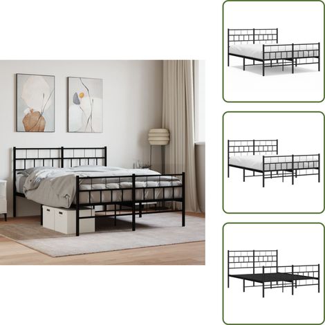 Cadre de lit métal sans matelas avec pied de lit noir 140x190cm - Cadre De Lit - Lit Double - Lit Metal - Lit Noir - Meuble Chambre (1/5)