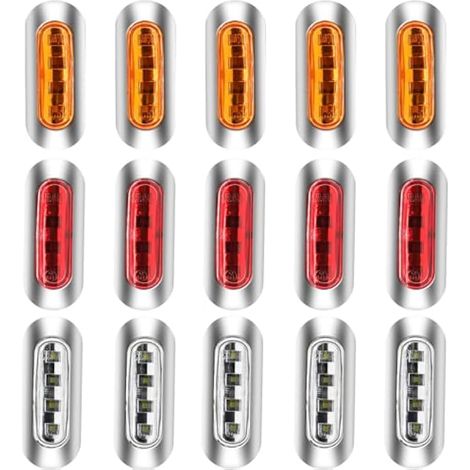 Biqing 10PCS Feux de Gabarit Ambra+Blanc+Jaune, Feu de Gabarit Remorque LED DC 12V-24V Indicateur de Position Étanche avec Lunette Chromée pour Camion Remorque Bus Caravan Bateau Deck Courtoisie (1/5)