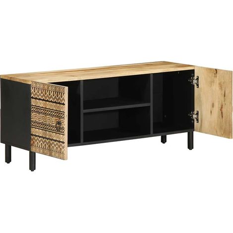 Meuble TV Banc TV Meuble de rangement - noir 105x33,5x46 cm bois massif manguier brut fr2554 - Maison La Vie