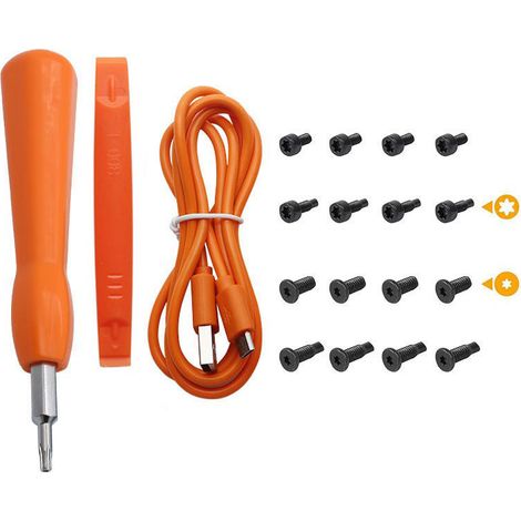 Kit de démontage pour sonnette connectée, tournevis, outils à main, câble de chargement.
