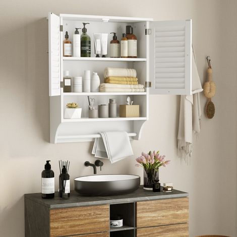 Meuble de Salle de Bain Armoire Murale avec 2 Portes Étagères Réglables et Porte-Serviettes 60 x 22 x 75 cm Blanc CW9144 Maison Chic (1/3)