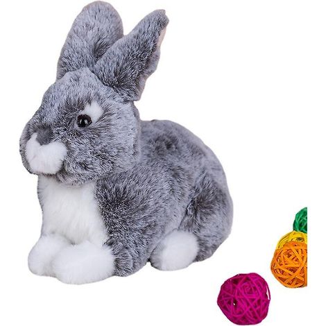 Lapin en peluche gris, jouet en peluche - Reproduction réaliste d'un animal - Cadeau d'anniversaire (1/4)