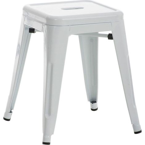 Sgabello basso design industriale fisso altezza 46 cm in metallo bianco 100005492