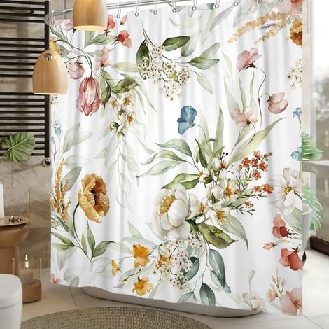 Cortina de ducha, Con anillas, 200 x 180 cm, Lavable, Impermeable, Multicolor, Poliéster, Antimoho, Cortinas de ducha para baño, Cortina de baño (1/5)