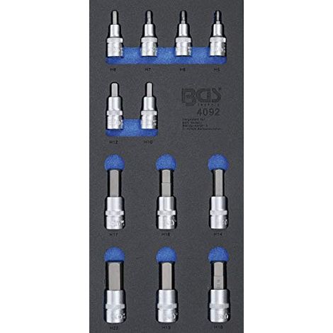 BGS Werkstattwageneinlage 1/3: Bit-Einsatz-Satz Innensechskant 12,5 mm (1/2") 12tlg. - 4092
Cassetta portautensili BGS inserto 1/3: set inserti punte esagonali 12,5 mm (1/2") 12 pezzi - 40 (1/3)