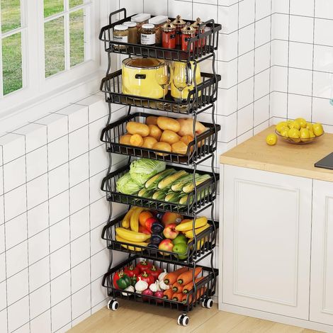 Chariot de rangement à roulettes en fil métallique avec poignée supérieure et roulettes, organiseur empilable robuste, séparable pour une utilisation dans la cuisine, la salle de bain et la chambre. (1/5)