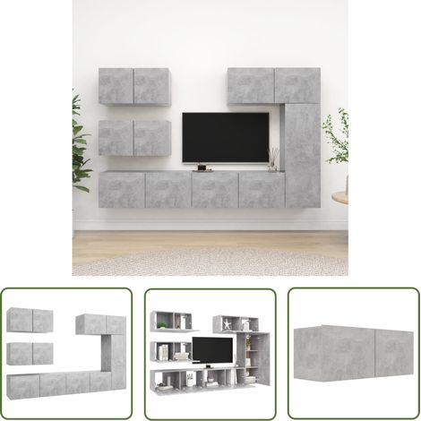 The Living Store Ensemble de meubles TV 6 pcs Gris béton Bois d'ingénierie - Meuble Tv - Meuble Tv Suspendu - Meuble Hifi - Rangement Mural - Salon (1/5)