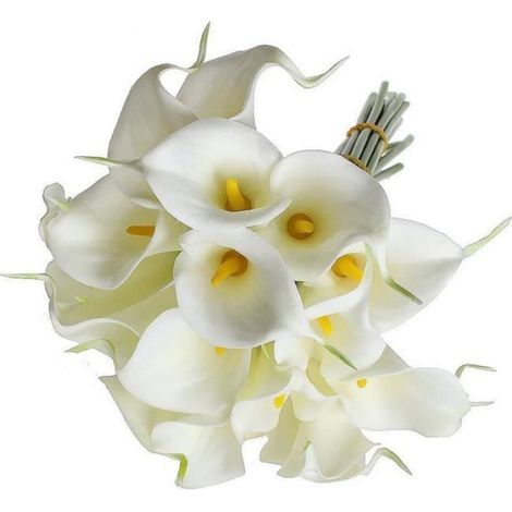 10pcs élégant Lifelike vraie touche artificielles PU Calla Lily fleur de bouquets de mariée mariage Bouquets de fleurs (blanc) (1/5)
