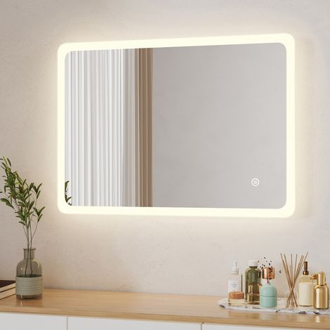 LED Badspiegel mit Beleuchtung 40x60cm Badezimmerspiegel 3 Lichtfarbe 3000-6500K Kaltweiß Neutral Warmweiß LED Spiegel mit Beleuchtung, Lichtspiegel Schminkspiegel mit Touchschalter (1/5)