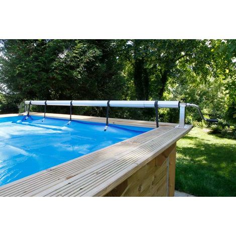 Ubbink – Enrouleur de bâche de piscine hors-sol jusqu'à 5,55 m – Supports métalliques à visser – Manivelle en aluminium – Kit de 3 tubes réglables