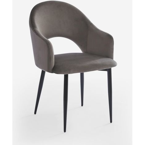 Silla con reposabrazos moderna de terciopelo para salón-comedor y cocina Rozan - Beige