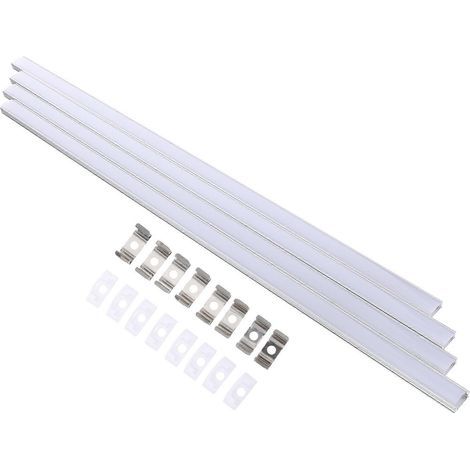 4-Kanal-LED-System mit U-förmigem silbernen LED-Diffusor und milchig-weißer Abdeckung – 50 x 1,7 cm – Silber (1/4)