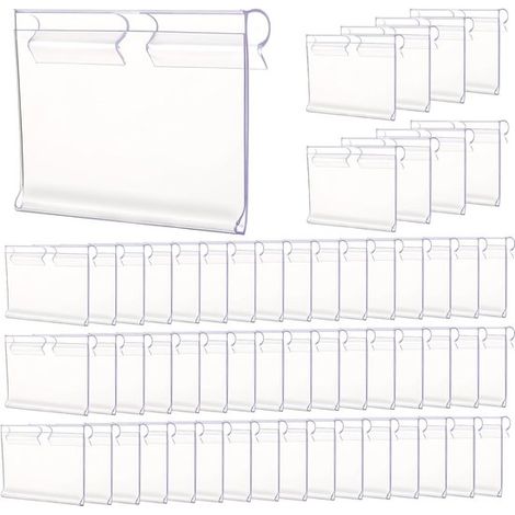 Porta etiquetas, 100 unidades, 6 cm x 4,2 cm, Transparente, Plástico, Porta etiquetas de precio, Porta etiquetas de estante, oficinas (1/5)