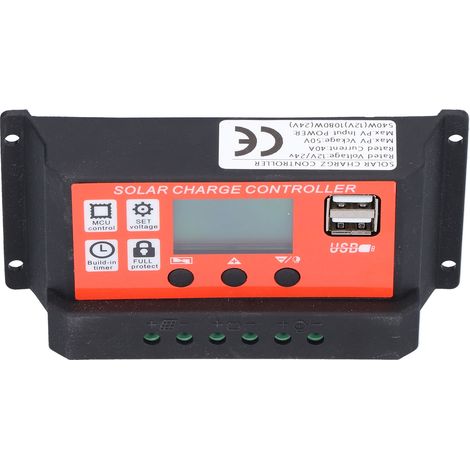 40A 12V/24V PWM-Solarladeregler, 6-stufiger Batterieregler mit LCD-Anzeige, Photovoltaik-Modulsystem (1/5)