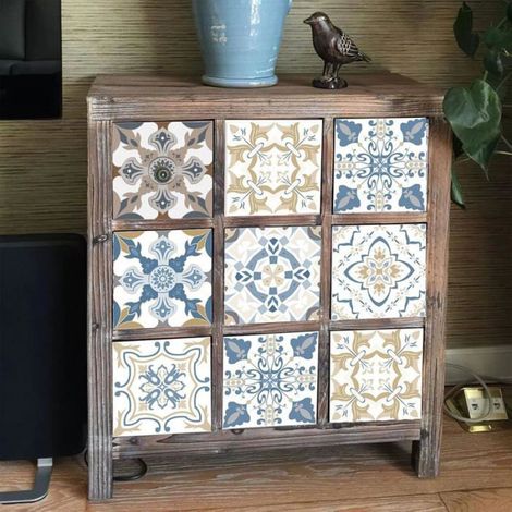 Autocollant Carrelage - 24 Pièces - Motif Victorien Bleu Clair - 10x10 cm - Auto-Adhésif - Résistant à l'Eau et à la Chaleur - Pour Cuisine et Salle de Bain (1/5)