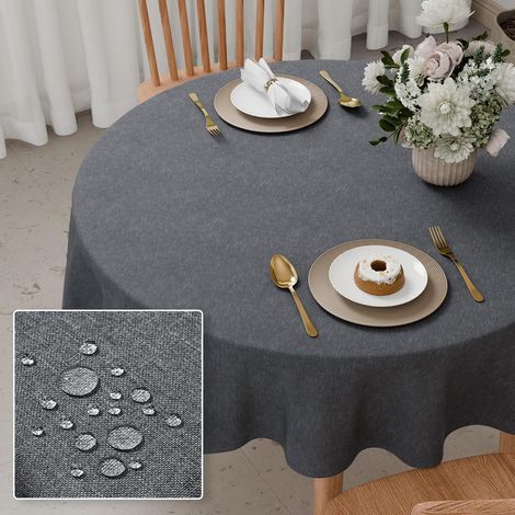 Runde Tischdecke 140cm wasserdicht abwaschbar grau für Indoor & Outdoor