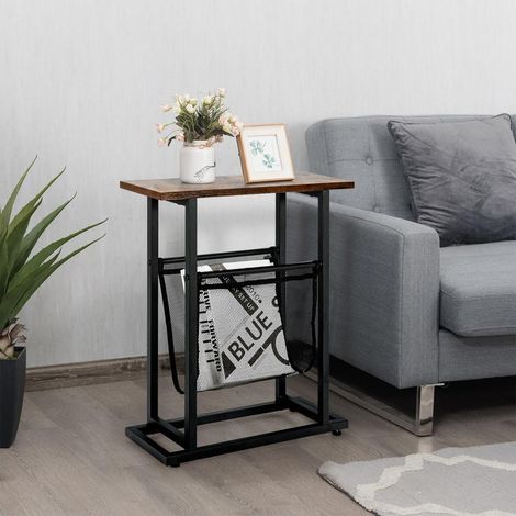 Optimisez votre espace avec ce bout de canapé industriel table d'appoint avec porte-revues en maille acier pour salon bureau (1/5)