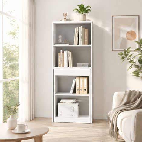 Scrivania pieghevole 2 in 1 con scaffale, 4 scomparti, 130 x 51 x 137 cm, bianco, OKWISH (1/5)