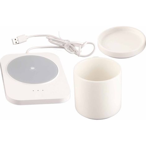 Chauffe-tasse à lait USB 55 °C avec 3 réglages de température, idéal pour la maison et le bureau (blanc). (1/5)