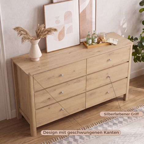Commode 6 tiroirs, grand rangement pour salon, chambre et salle à manger. Meuble pratique, 120 x 40 x 80 cm. (1/5)