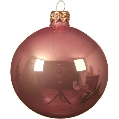 Set de 6 bolas de Navidad de vidrio rosa antiguo brillante 8 cm