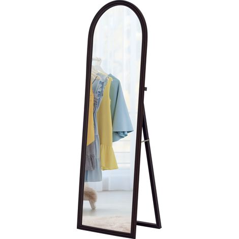 Miroir de sol arqué pleine longueur miroir sur pied cadre en effet imitation pierre pour salon chambre 53x163cm marron (1/5)