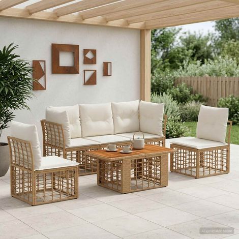 vidaXL Conjunto de sofás de jardín 6 uds. Natural y Crema (1/5)