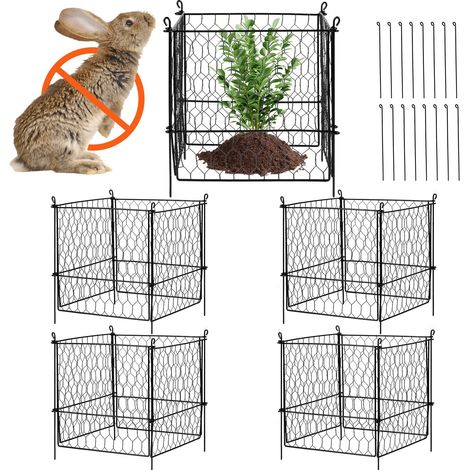 Cage à plantes contre animaux, lot de 4, grillage de protection pour plantes fleurs légumes, 34x34 cm, 16 mailles métalliques, protecteur pour empêcher les lapins, poules, écureuils d'entrer (1/5)