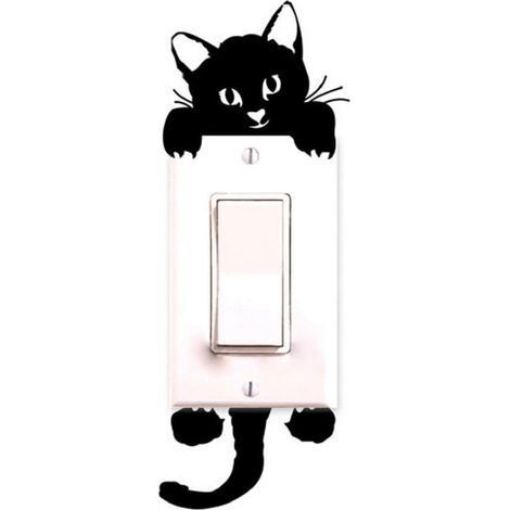 2 PCS Chat Autocollant Mural, Interrupteur Décorations Chambre de bébé Stickers Noir (1/5)