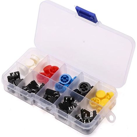 Lot de 25 boutons-poussoirs tactiles de 12 x 12 x 7,3 mm avec micro-interrupteur à capuchon rond pour produits électroniques DIY