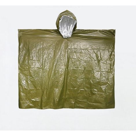 Poncho de pluie pour le vélo et la randonnée - Poncho d'urgence extra épais avec bandes réfléchissantes - Imperméable long - Coupe-vent et imperméable - Vert militaire (1/5)
