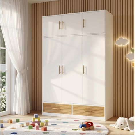 Armario, 120x50x180 cm, blanco, 3 puertas, compartimento superior y 2 cajones (1/5)