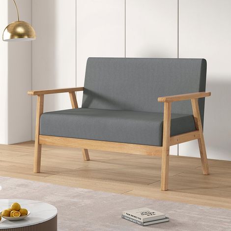 MCC direct 2 Seater Sofa, Armchair Modern Wooden Linen Fabric Sofa Upholstered Comfortable Padded Seat for Home Office, Couch Reception Bedroom GREY