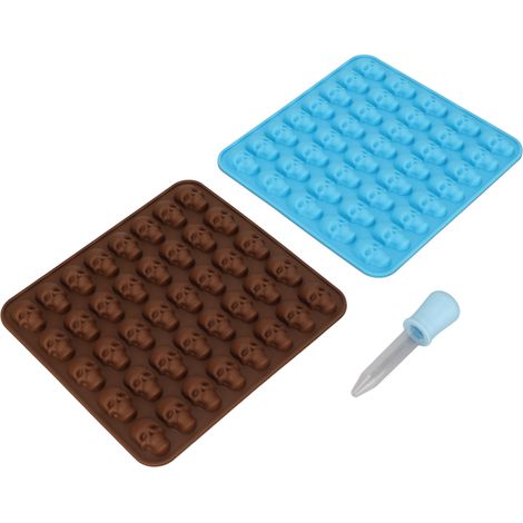 Silikon-Eiswürfelform mit Totenkopfmotiv für Halloween-Dekoration, Dessert, Schokolade, 2 Stück, braun, blau (1/5)