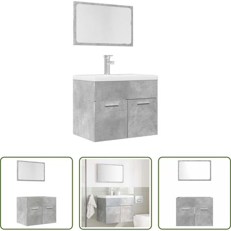 vidaXL Miroir de toilette - Ensemble de meubles de salle de bain 2 pcs gris béton (1/5)