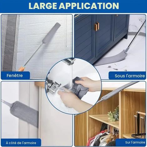 Aspirateur de Poussière Rétractable avec 2 Chiffons en Microfibre et Long Manche de 152 cm (1/5)