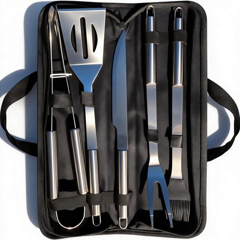 Komplettes Grillzubehör - Grillzubehör aus rostfreiem Edelstahl mit kostenloser Transporttasche. (5 Stück) (1/5)
