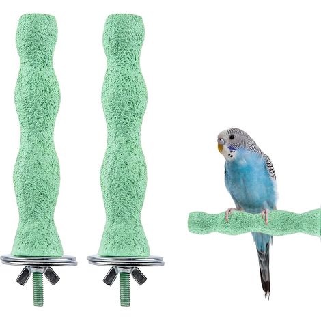2 PCS Bird Beak Grinding Stones, Bird Parrot Cage Perch Stand Anti-Slip Platform Foot Claws Trimmer Accessories for Parrots Budgies Cockatiels Parakeets Conures Lovebird (Green) (1/5)