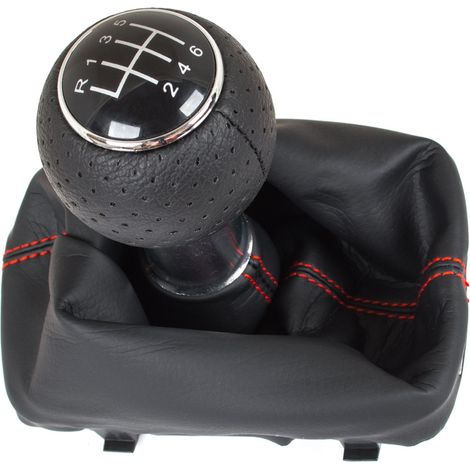 Pommeau de levier de vitesses noir + soufflet noir avec surpiqûres rouges pour Audi A3 I 8L 96-03, boîte 6 vitesses (1/5)