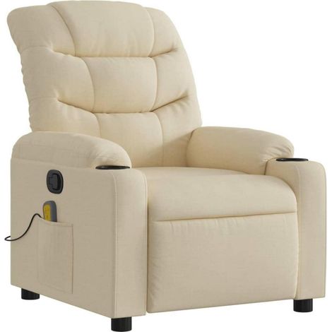 Fauteuil de relaxation massant inclinable manuel tissu crème avec porte-gobelets (1/5)