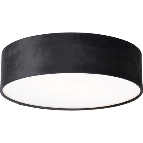 QAZQA Lampada da soffitto drum - Moderno - Tessuto,Acciaio,Plastico - Nero/Oro/Ottone - Cilindro Max. 2 x Watt