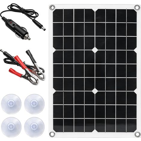 Kit de panneaux solaires, chargeur solaire 20 W, panneau solaire portable 15 V, chargeur solaire portable avec haut pour voiture, bateau, moto, remorque, camping-car, camping-car, marine (1/5)