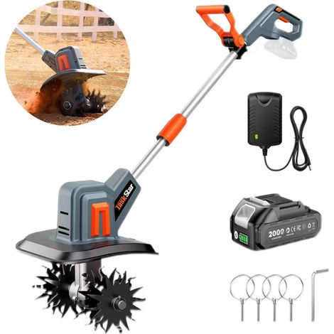 Motoculteur électrique sans fil, 360 tr/min, équipé de 48 lames en acier, motoculteur rotatif de jardin, comprend deux batteries de 2000 mAh. (1/5)