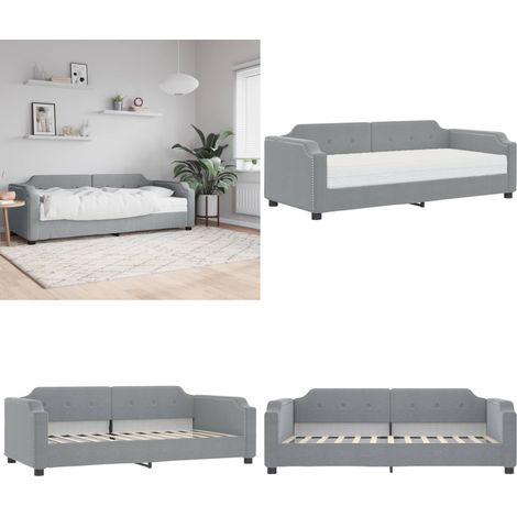 Lit de jour avec matelas gris clair 90x190 cm tissu - Canapé Lit - Lit Deux Places - Lit Convertible - Literie - Meuble Multifonction - Home & Living (1/5)