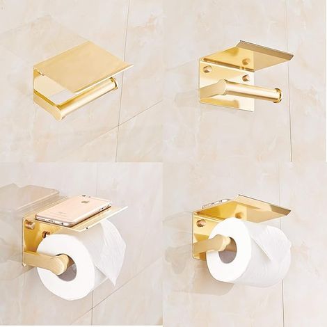 Porte Papier Toilette Hygiénique Mural avec étagère de Rangement Auto Adhésif 3M (1/2)
