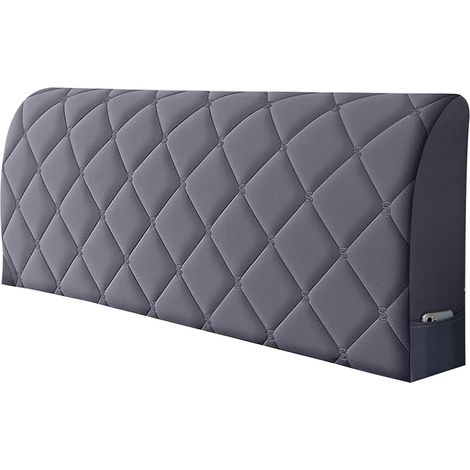 Housse de tête de lit, extensible en velours hollandais, matelassé, couleur unie et coton, pour une variété de têtes de lit, 160 cm, gris (1/5)